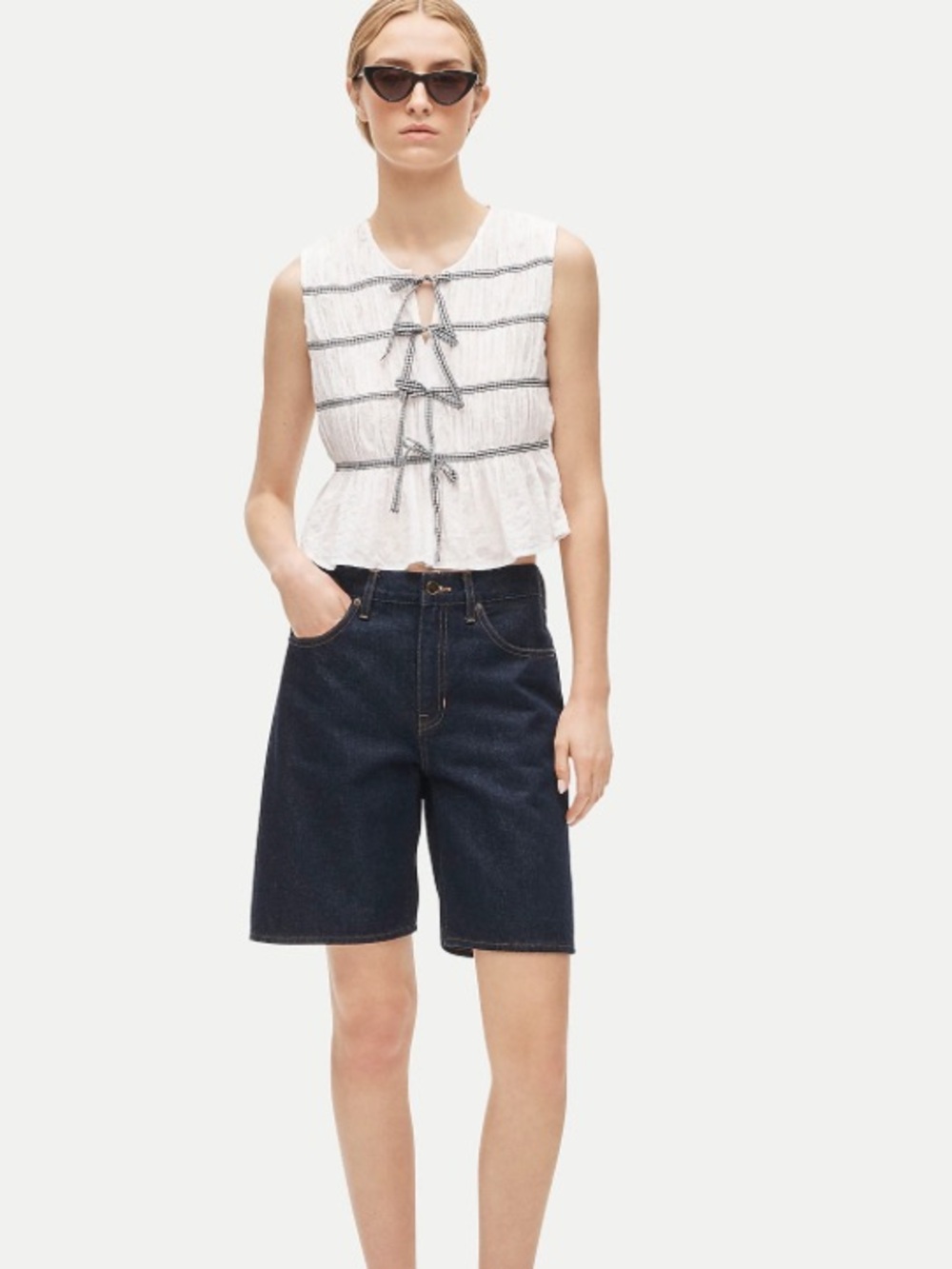 J crew Tie-front top with gingham details